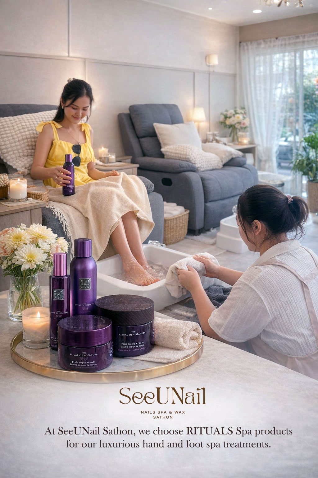 ที่ SeeUNail Sathon เราเลือกใช้ Rituals Spa สำหรับการทำสปามือและเท้า